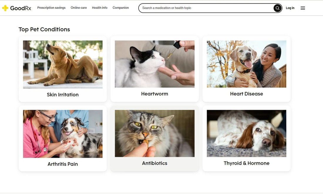 GoodRx for Pets browse by top pet health conditions