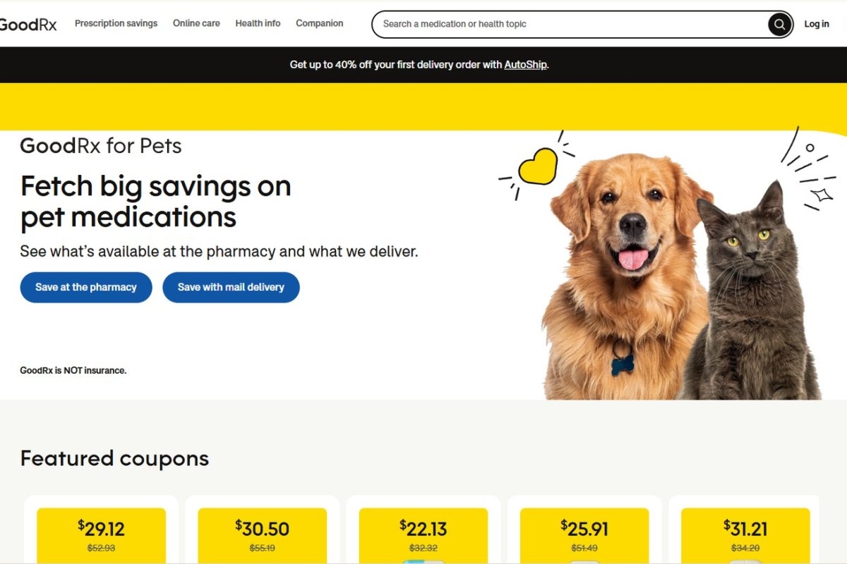 GoodRx for Pets prescription savings homepage