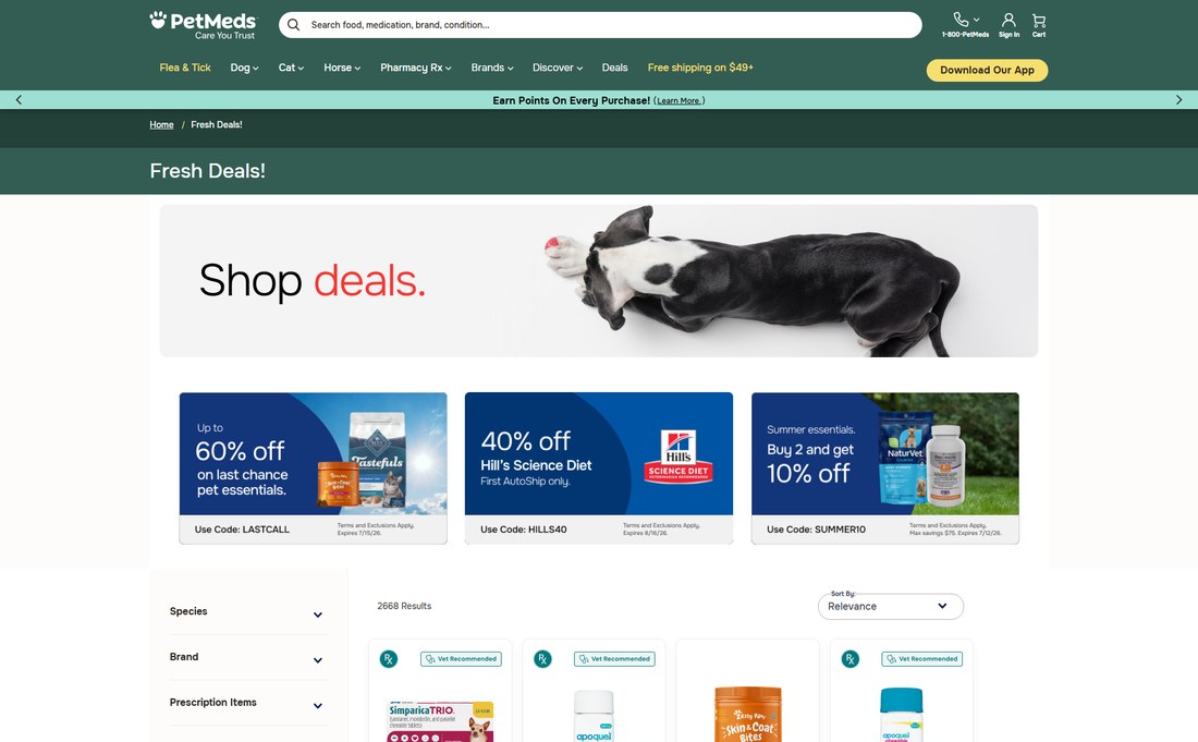 1-800-PetMeds deals and savings page