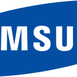 Samsung logo displayed on device screen showcasing brand identity and technology products